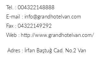 Grand Hotel Van iletiim bilgileri